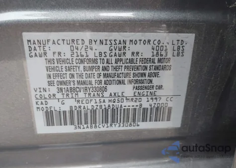 2024 Nissan Sentra Sv Xtronic Cvt из США, поврежденный, VIN 3N1AB8CV1RY330806